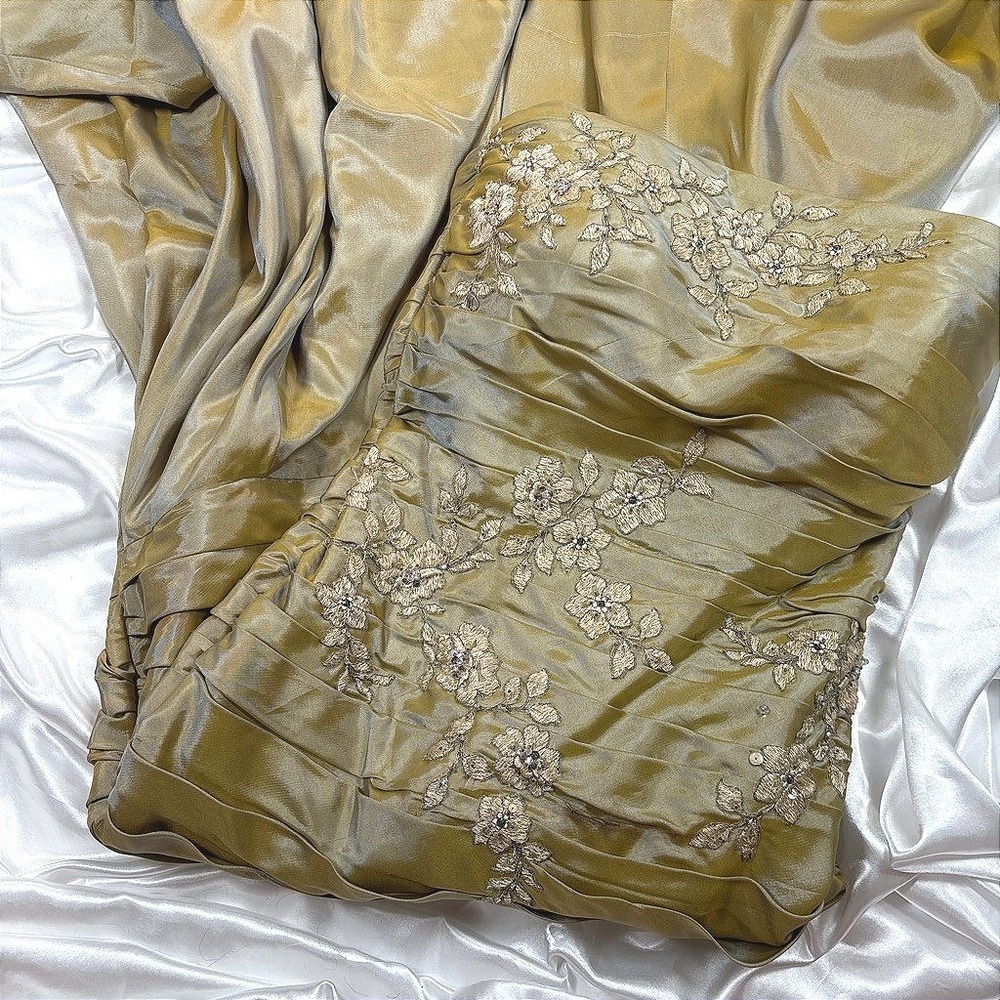 Vintage Jade by Jasmine Gold Silk Mermaid Gown Excellent Floral Sequin Prom 4